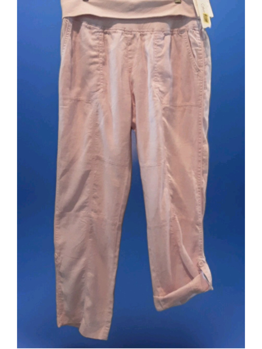 CALVIN KLEIN-LINEN PANTS-PINK-NWT Adjustable Tab Cuffs Soft Roll Waist Sz L